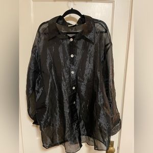 Vintage black mesh button down oversized blouse. Brand is YOU LIM, size L/XL